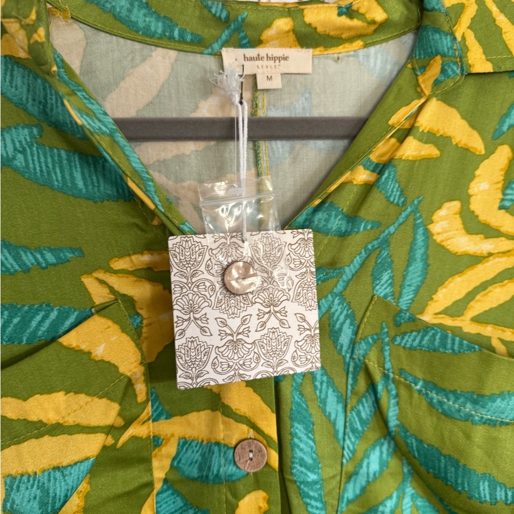 NWT Haute Hippie Green & Yellow Blouse π΄ Resort Luxe Print Top |Blogger Favorite - Picture 5 of 7